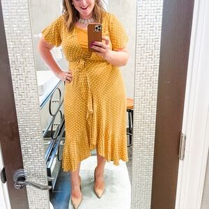 Mustard Polka Dot Wrap Maxi Dress Size XXL